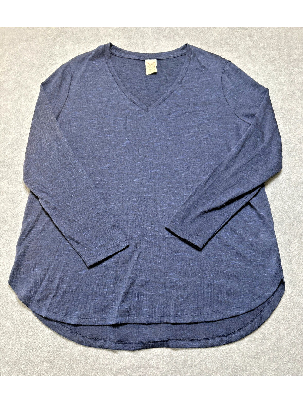 Faded Glory Womens 1X Navy Blue V Neck Long Sleeve Knit Tunic Top Plus